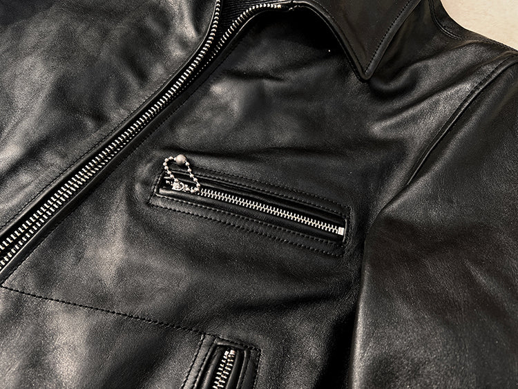 ◇ヴィンテージ復刻 ボールチェーン使用 ホースハイドレザー シングルライダースジャケット◇M~5XL