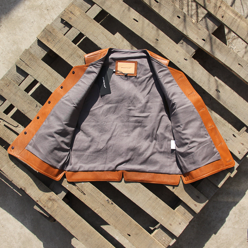 植物タンニン鞣し シープレザー ライダース レザーベスト M~4XL