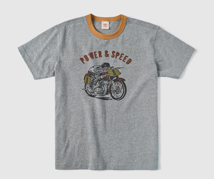 2色展開◆色味、プリントの雰囲気もGOOD◆ヴィンテージ復刻 POWER&SPEEDバイクTシャツ◆S~2XL
