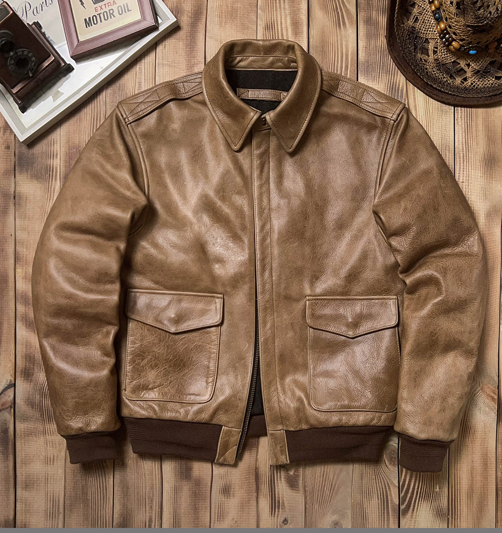 1.7mm極厚◇◇ヴィンテージ復刻 オイルフィニッシュカウレザーA-2ジャケット◇◇M~5XL