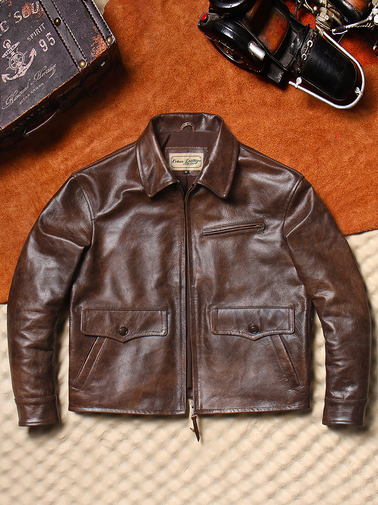 1930's VINTAGE復刻デザイン ワックスコーティング カウレザー シングルライダースジャケット M~5XL