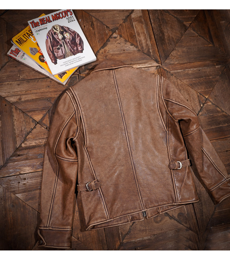 ▲1930’sビンテージ復刻 ウォッシュ加工 カウレザー シングルライダース ジャケット▼S~4XL