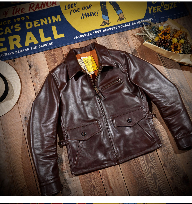 1930's VINTAGE復刻デザイン 植物タンニンなめし カウレザー シングルライダースジャケット S~4XL