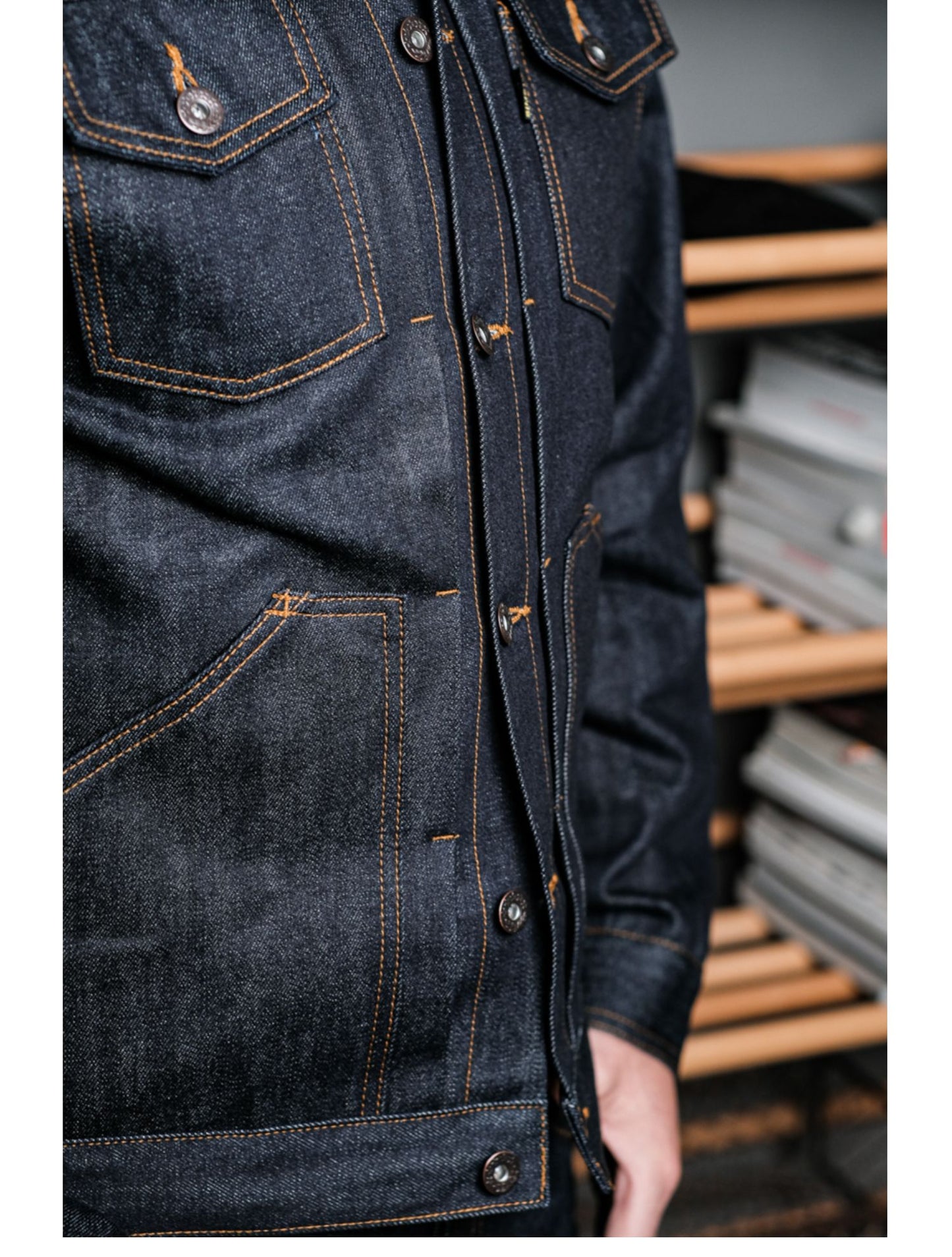 背面のアクションプリーツで高い可動性☆ヴィンテージ復刻 14.5OZ ノンウォッシュ セルビッチ デニムジャケット☆S~2XL