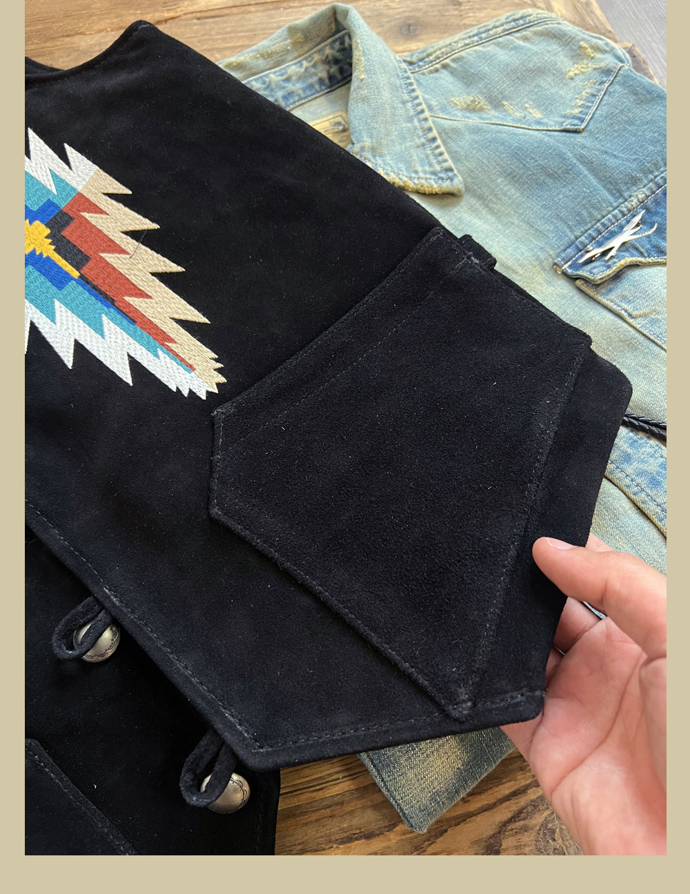 ★★SALE PRICE★★3色展開★カウレザー ナバホ柄刺繍ベスト S~4XL★
