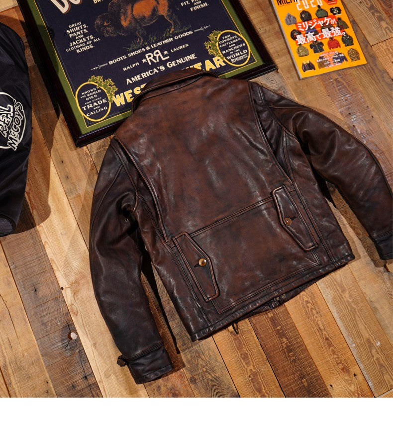 ヴィンテージ加工 ホースハイドレザー ハンティングジャケット M~4XL