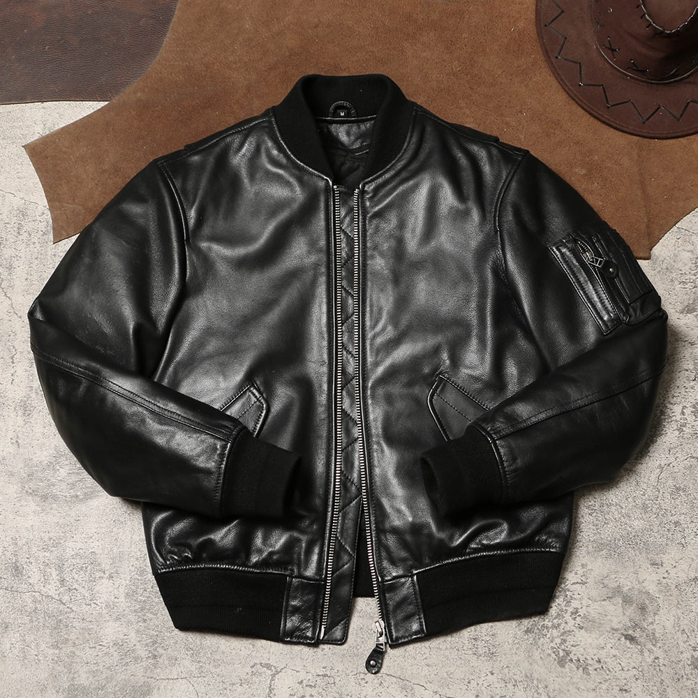 キルティングライナー取り外し可能◇ゴートレザー MA-1 フライトジャケット◇ M~6XL
