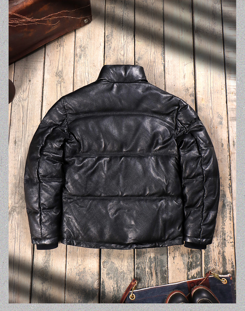 ◇ゴートレザー ブラックレザーダウンジャケット◇ M~5XL