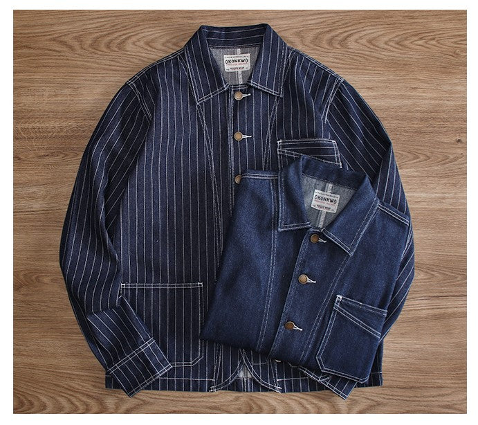 ゆったりシルエットが気分★ヴィンテージ復刻コットンデニムカバーオールジャケット★S~2XL