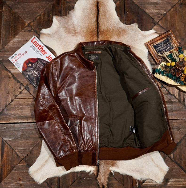 ▲ヴィンテージ復刻 植物タンニン鞣しカーフレザー A-2ジャケット▼