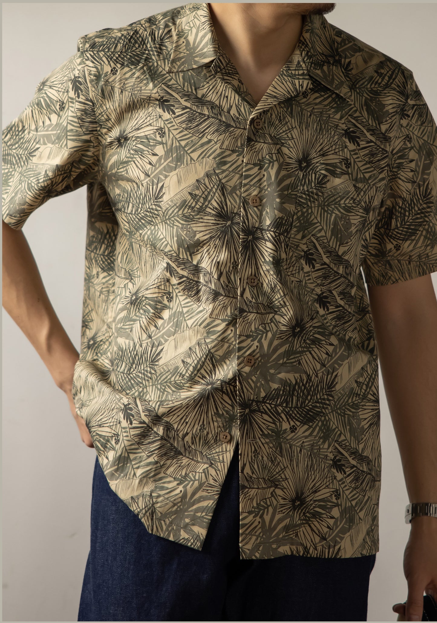 △ヴィンテージ復刻 リーフ柄 半袖 アロハシャツ▽S~3XL