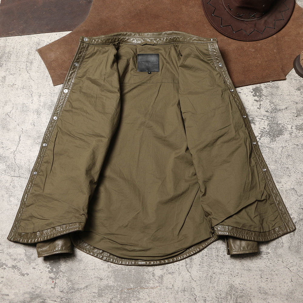 ウォッシュ加工★カウレザーシャツ★S~3XL