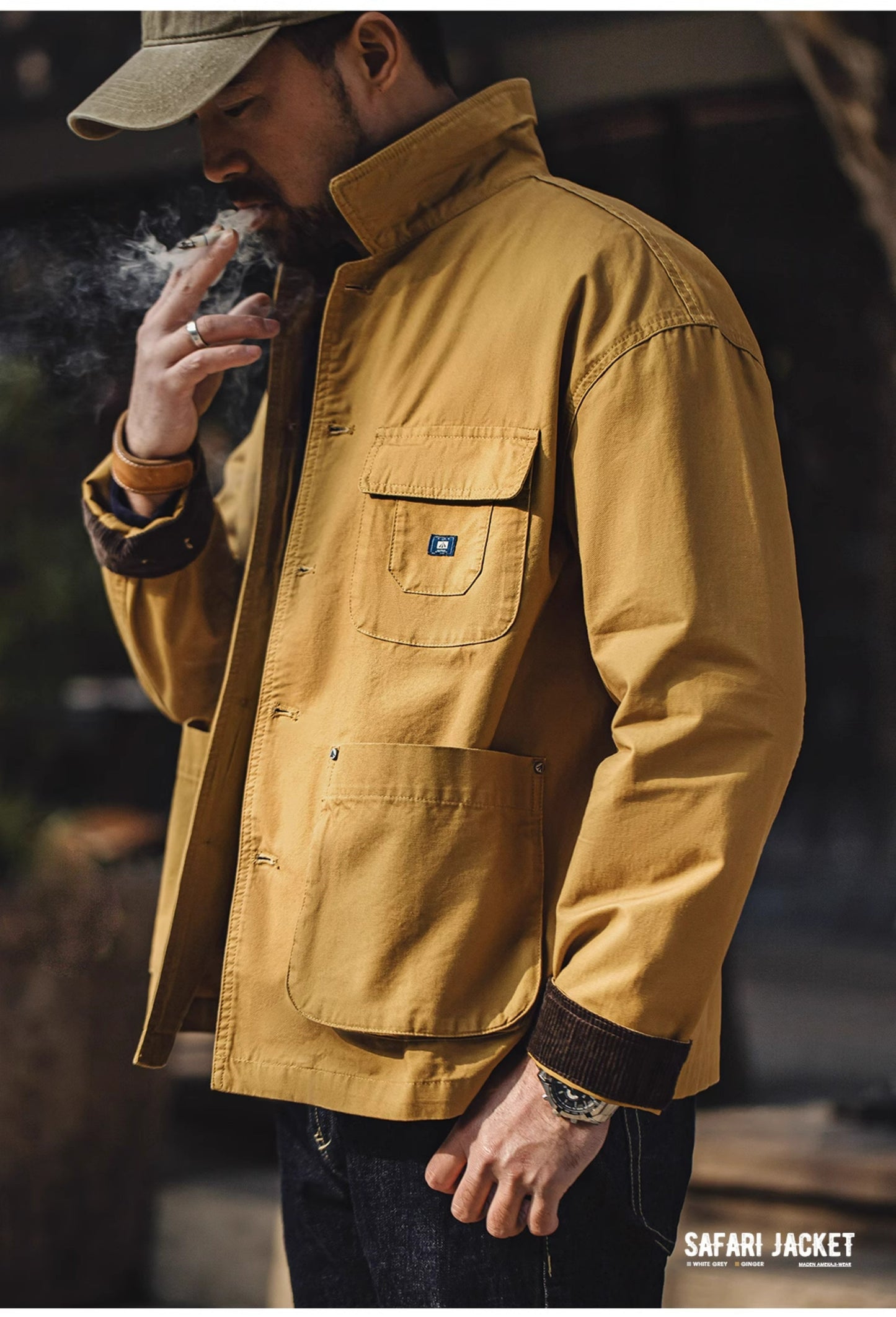 ▲ヴィンテージ復刻 しっかりハリのあるコットン サファリジャケット▼S~3XL