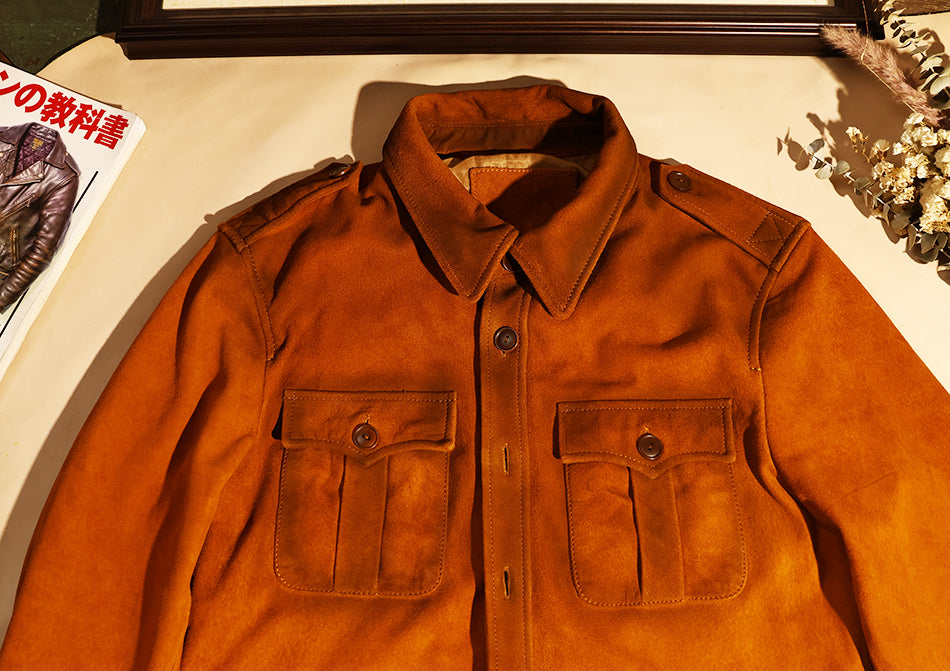 ★ミリタリースタイル シープレザー スウェード ウエスタンシャツ★S~4XL