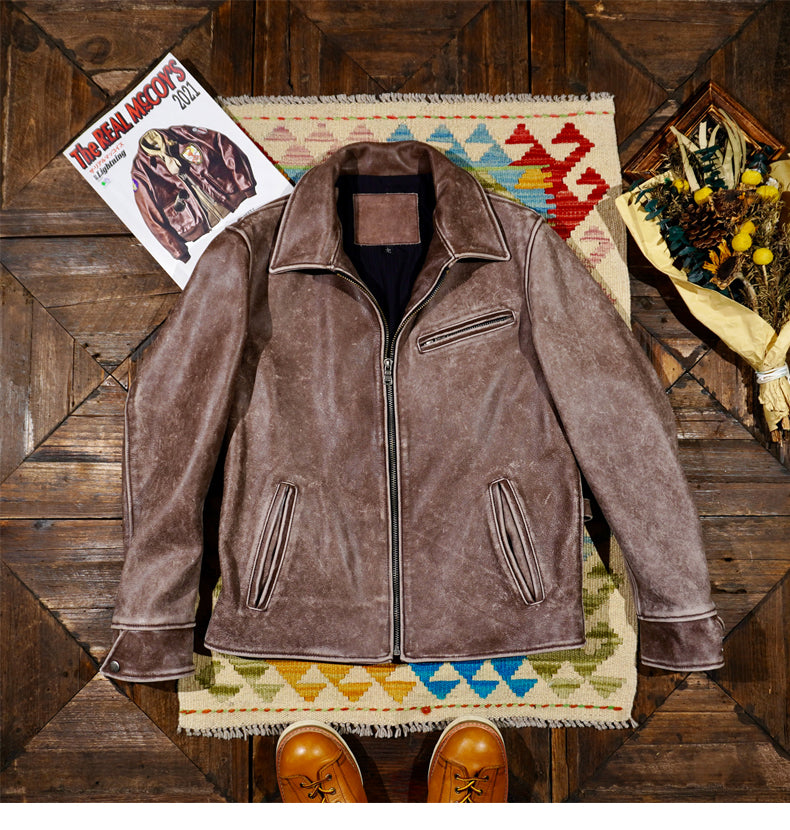 ◇1930’sビンテージ復刻 ウォッシュ加工 カウレザー シングルライダース ジャケット◇S~4XL