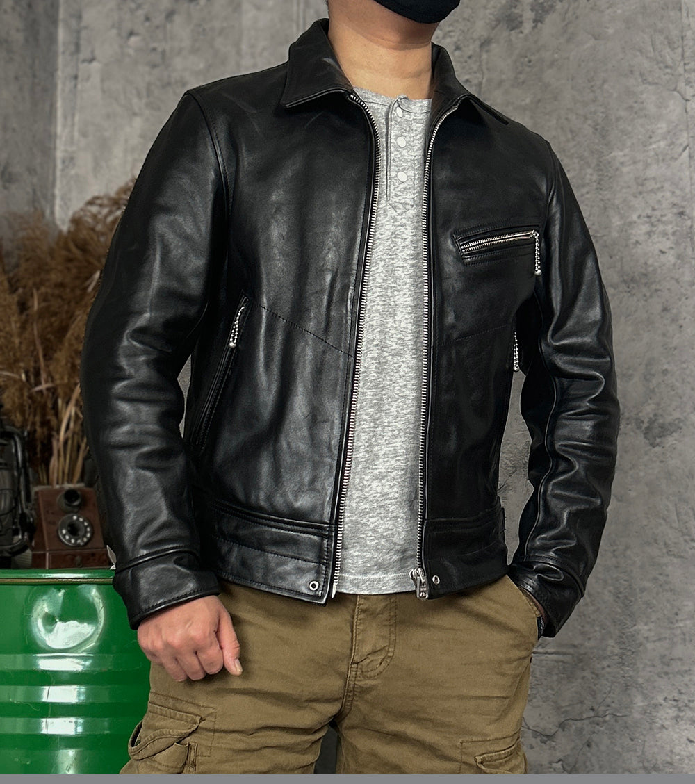 ホースハイドレザー シングルライダース ジャケット M~4XL