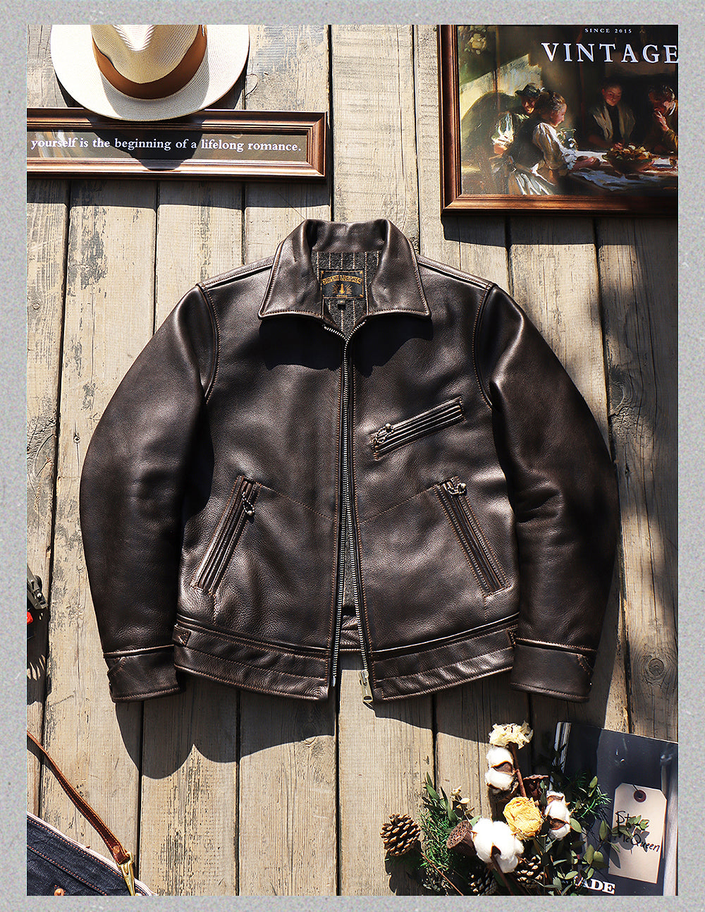 カウレザー シングルライダース ジャケット S~4XL