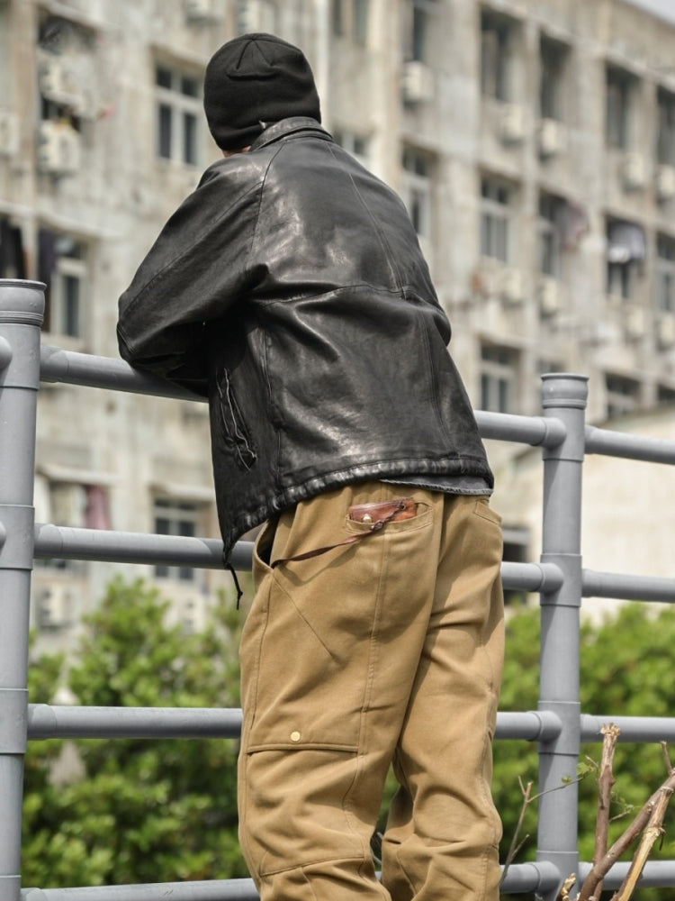 ★植物タンニン鞣し ウォッシュ加工 シープレザーコーチジャケット★M~XL