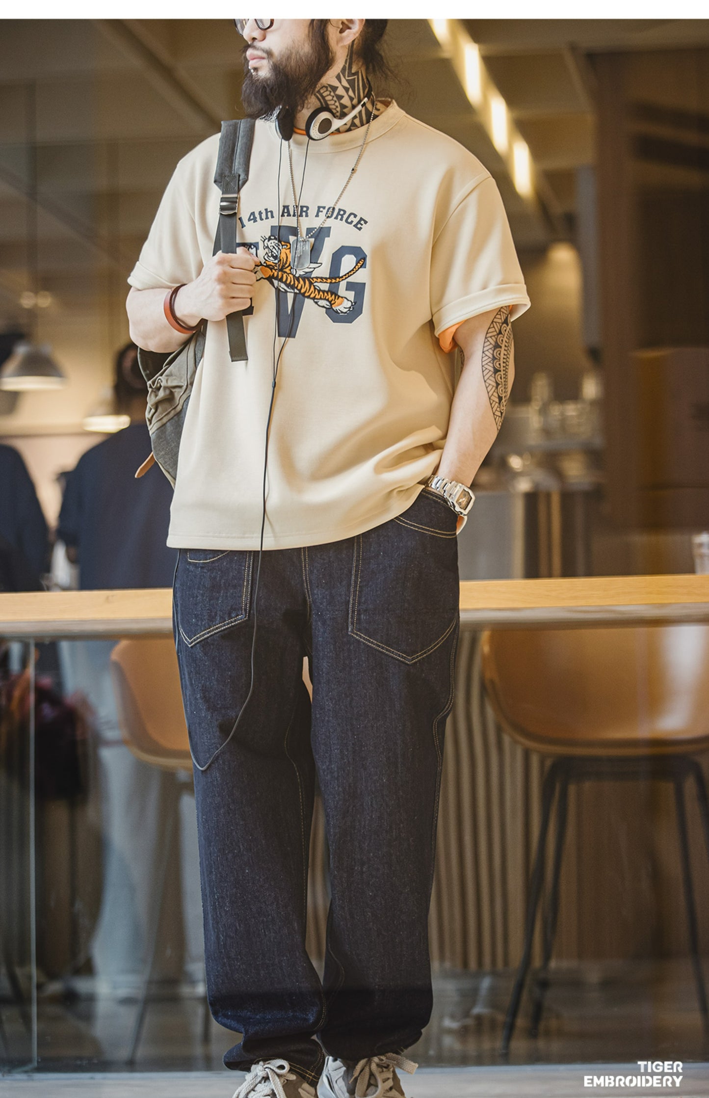 目の詰まった刺繍のクオリティーも抜群◆TIGER刺繍AIR FORCETシャツ◆S~2XL