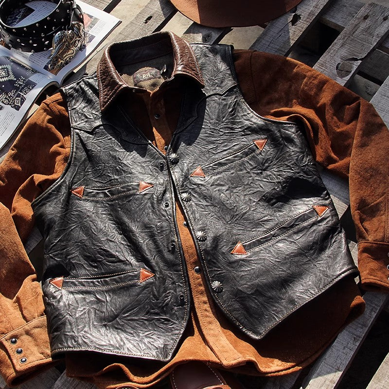 4種の表情★レザーウエスタン ベスト★M~6XL