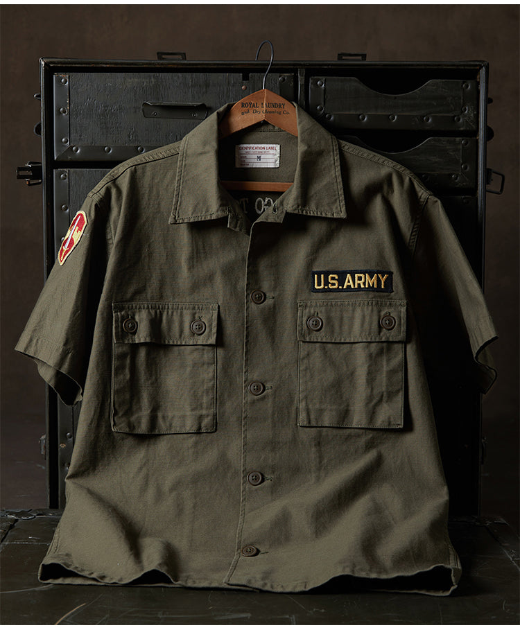 ★9.5OZしっかりサテンコットン OG-107 USアーミー半袖シャツ★S~2XL