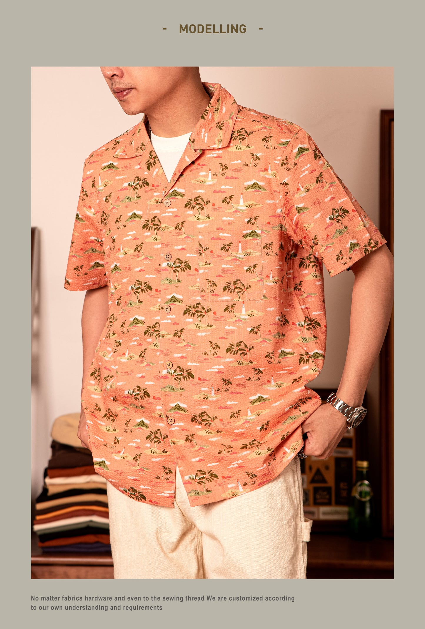 3色展開△コットンシアサッカー地 半袖 アロハシャツ▽S~3XL