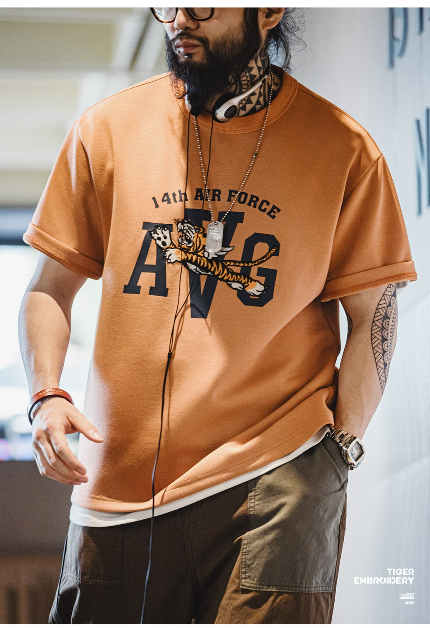 目の詰まった刺繍のクオリティーも抜群◆TIGER刺繍AIR FORCETシャツ◆S~2XL