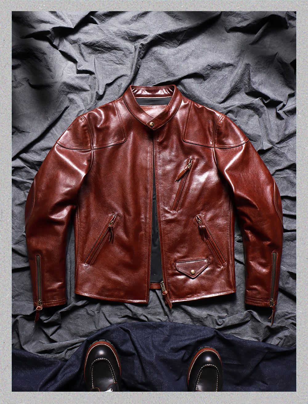 ▲ビンテージ復刻 植物タンニン鞣し ゴートレザー シングルライダース ジャケット▼M~4XL