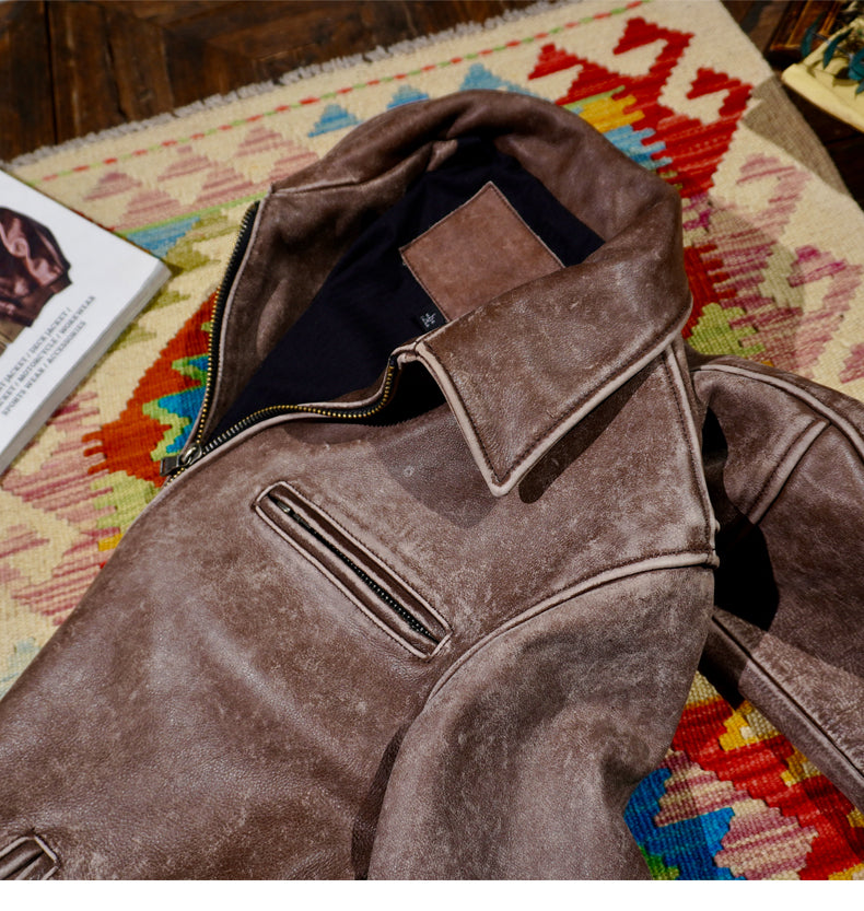 ◇1930’sビンテージ復刻 ウォッシュ加工 カウレザー シングルライダース ジャケット◇S~4XL