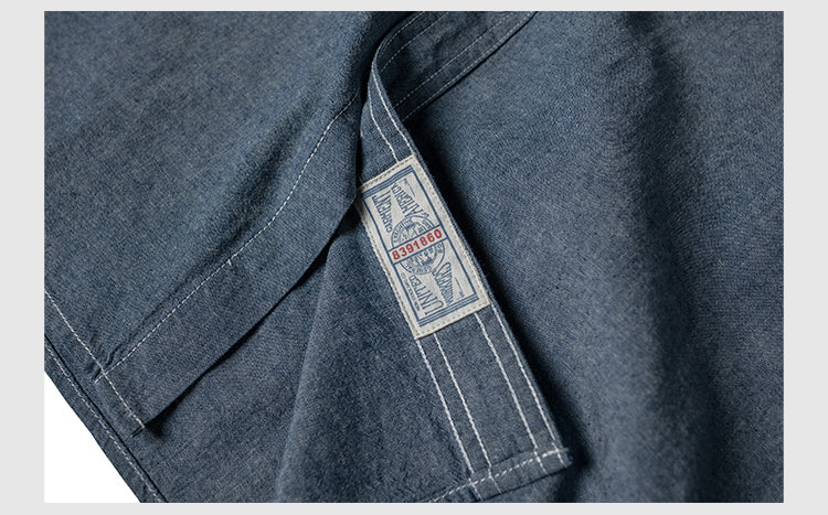 ◆ヴィンテージ復刻デザイン 半袖7.2オンス シャンブレーワーク シャツ◆S~2XL