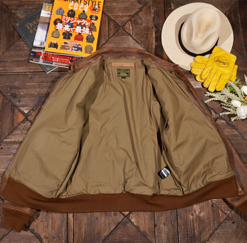 △ヴィンテージ復刻 ポリッシュエイジング加工 カウレザー A-2ジャケット▽S~3XL
