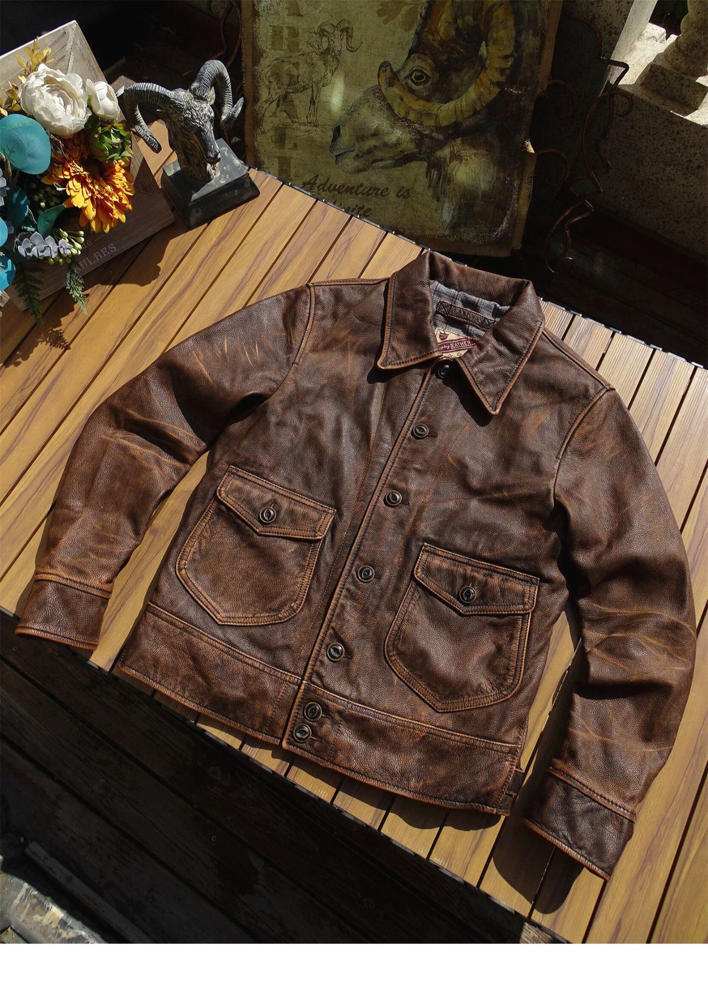 昨シーズン物売り切りSALEプライス◆1920's VINTAGE復刻デザイン茶芯 カーフレザー ジャケット◆S~5XL