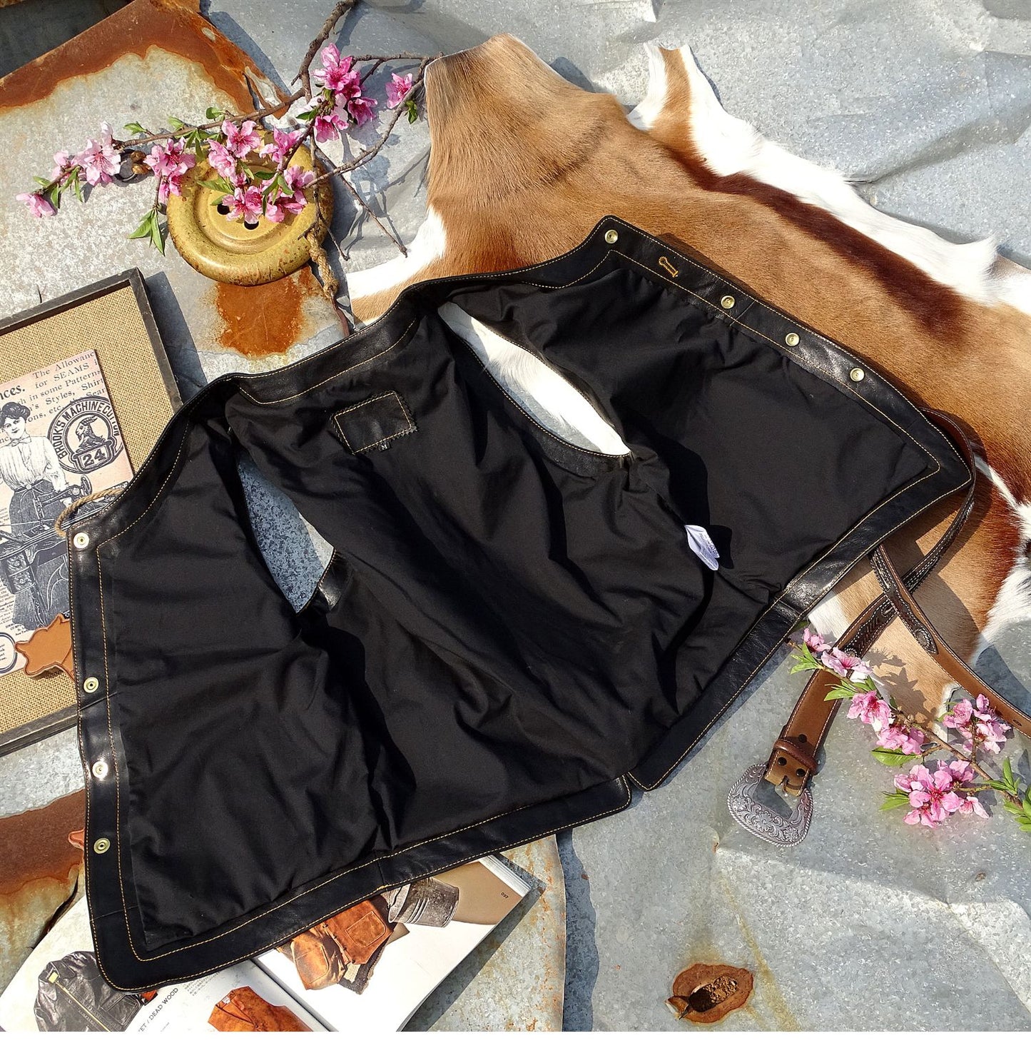 植物タンニン鞣し カウレザー ライダース レザーベスト S~3XL