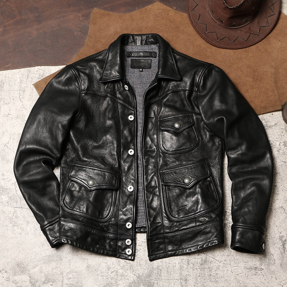 ☆コンチョボタン ウォッシャブル ゴートレザーウエスタンジャケット☆M~4XL