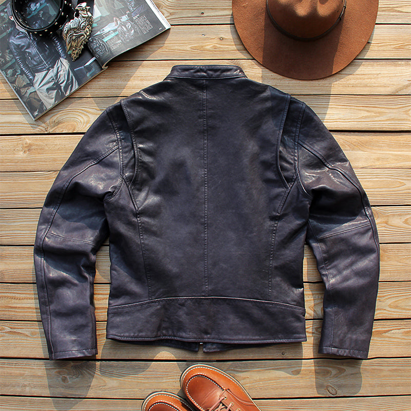 植物タンニン鞣しラムレザー シングルライダースジャケット M~4XL