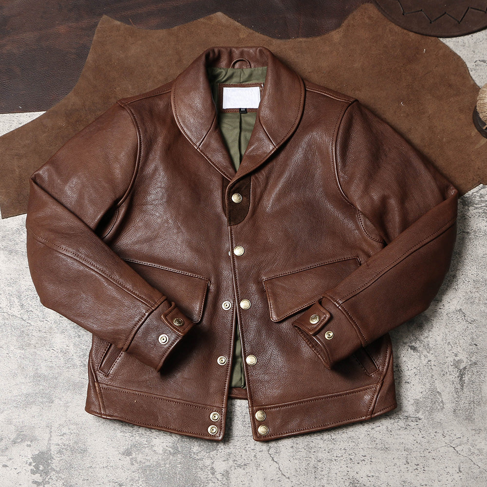 ★VINTAGE復刻デザイン ゴートレザーショールカラー コサックジャケット★XS~3XL