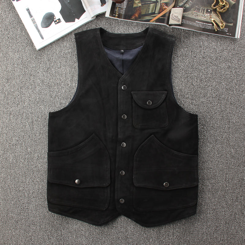 スウェード レザー ライダース ベスト M~4XL