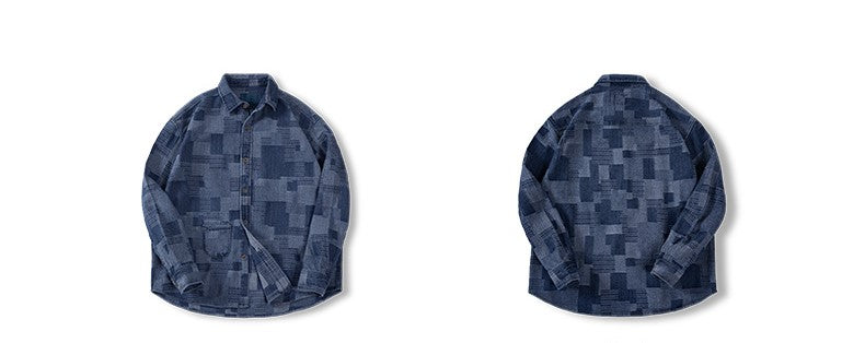 ★デニム BOROチェック柄シャツ★S~2XL