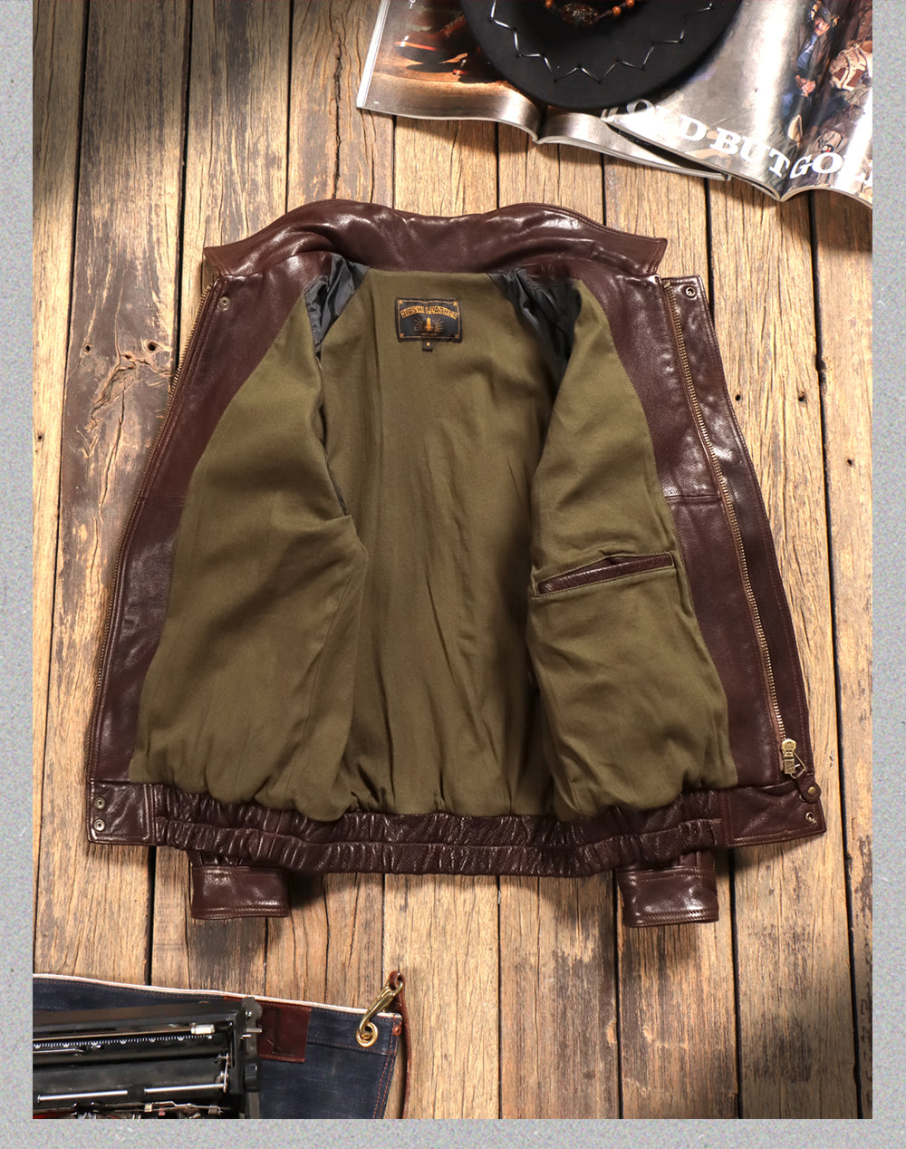 △植物タンニン鞣しカウレザー ブルゾン▽ M~4XL