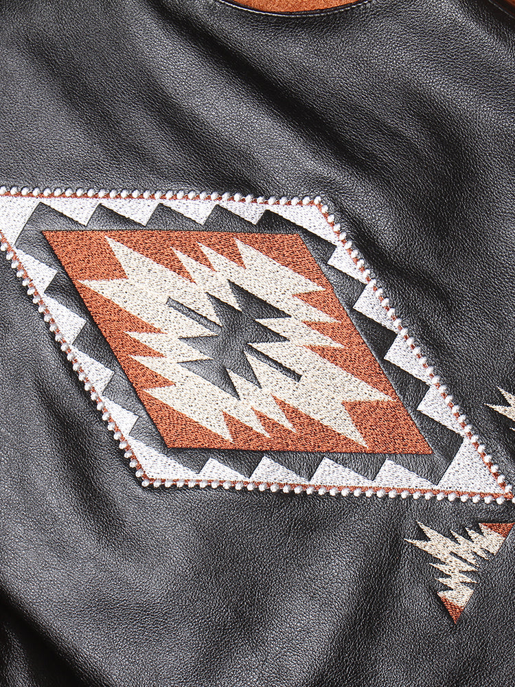 裏地メッシュで夏用にも◆カウレザー オルテガ刺繍ベスト M~5XL◆