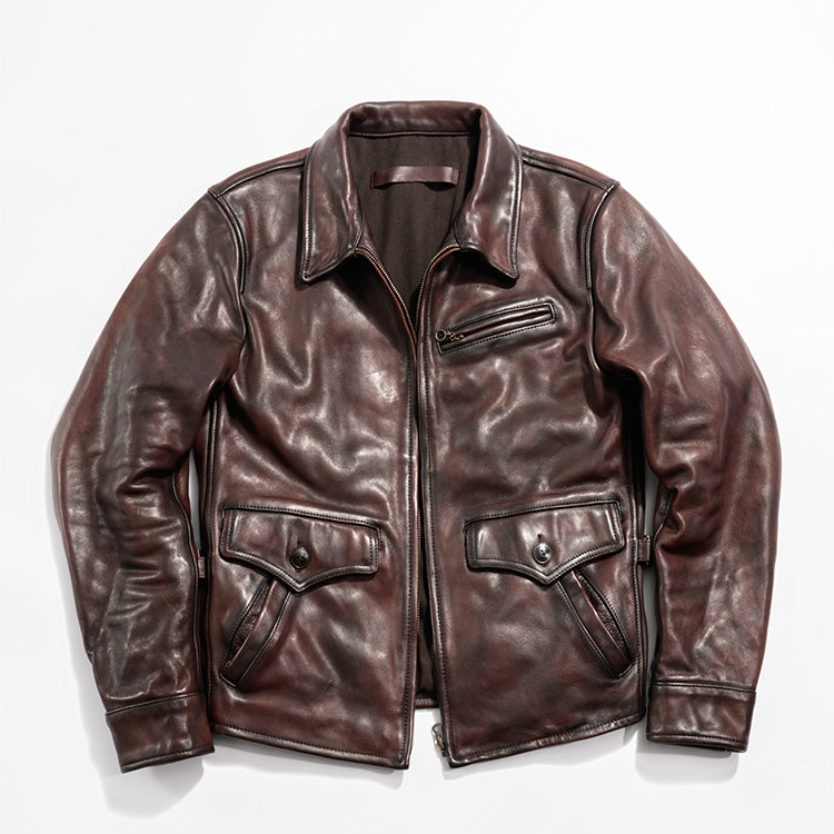 2色展開◇1930's VINTAGE復刻デザイン 植物タンニンなめし カウレザー シングルライダースジャケット◇M~3XL