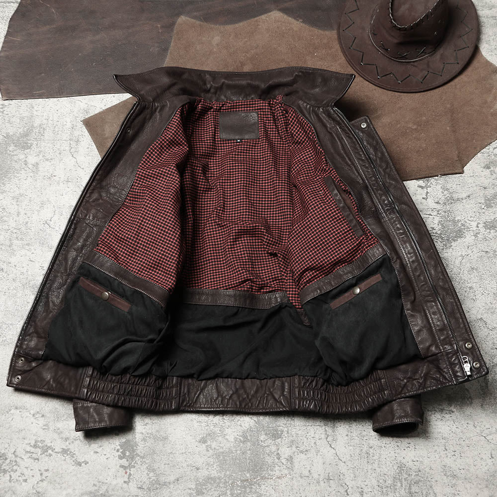 △ゴートレザー ワイドシルエット ブルゾン▽S~4XL