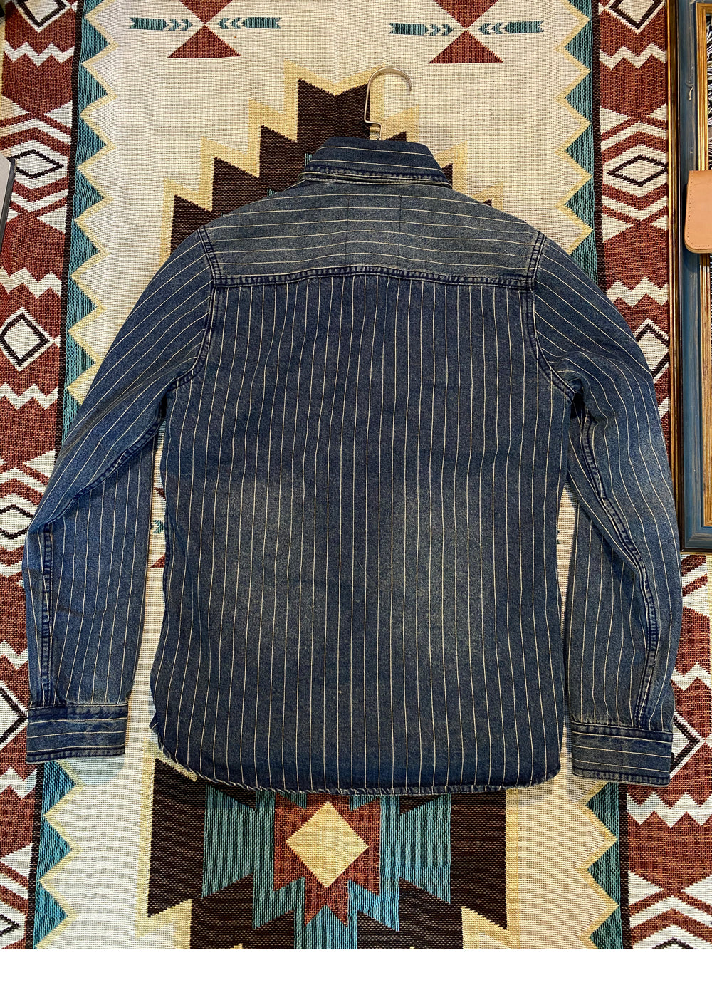 △ピンストライプデニム ボタンダウンシャツ▽M~2XL