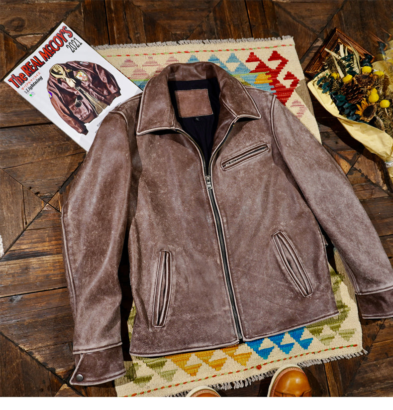 ◇1930’sビンテージ復刻 ウォッシュ加工 カウレザー シングルライダース ジャケット◇S~4XL