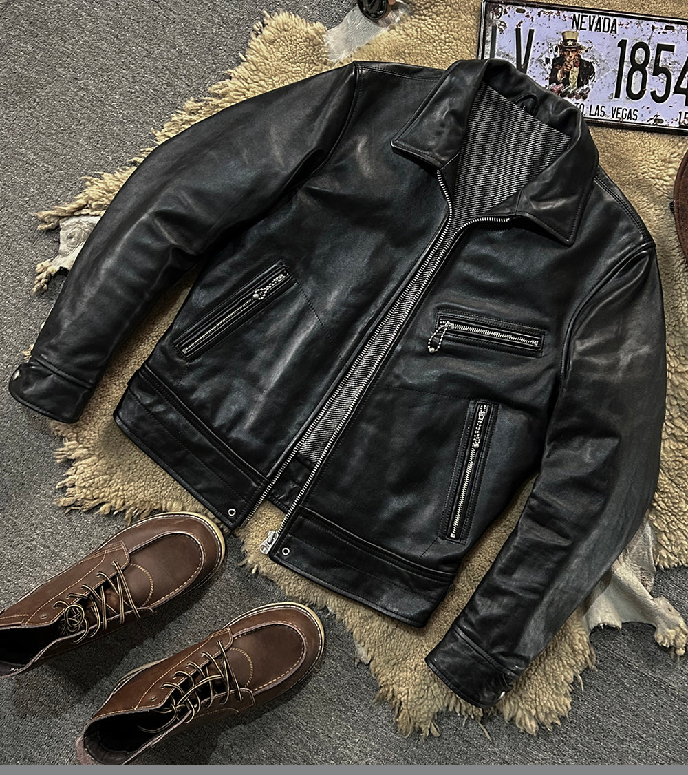 ホースハイドレザー シングルライダース ジャケット M~4XL