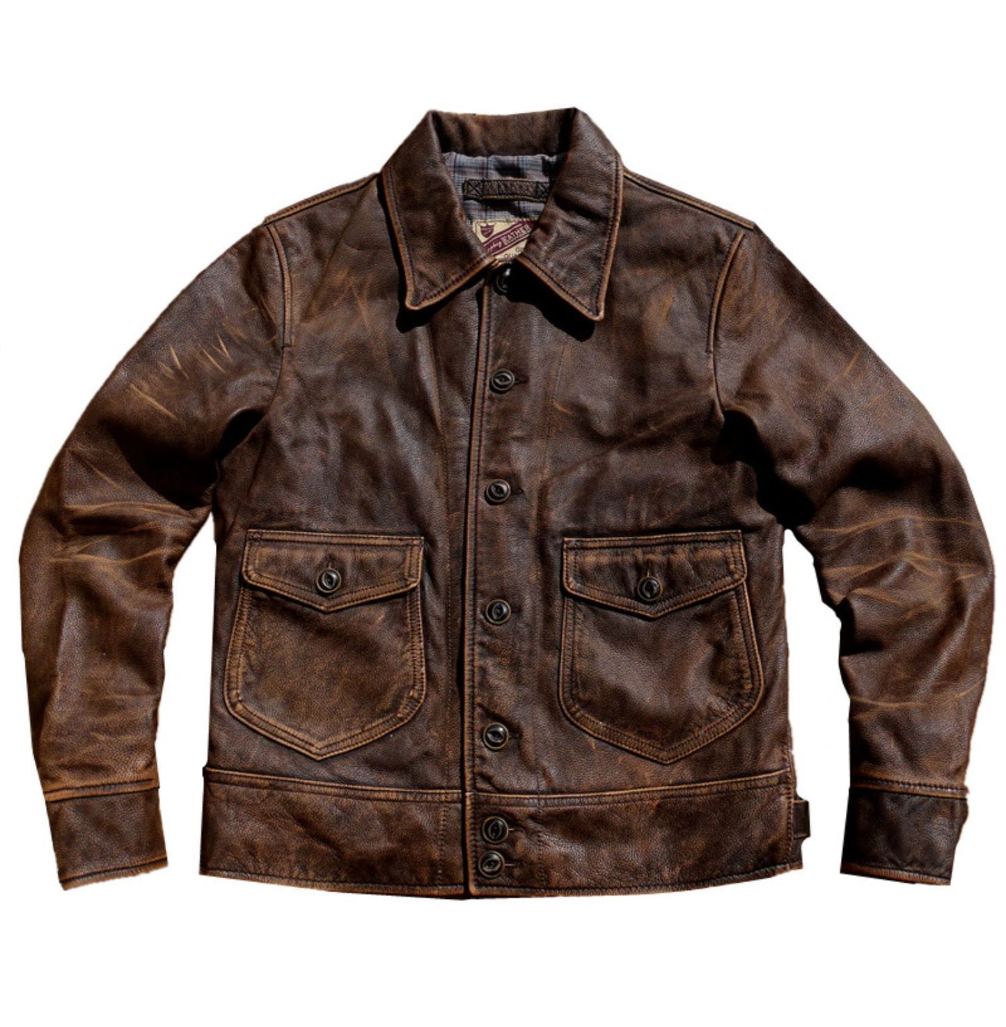 昨シーズン物売り切りSALEプライス◆1920's VINTAGE復刻デザイン茶芯 カーフレザー ジャケット◆S~5XL