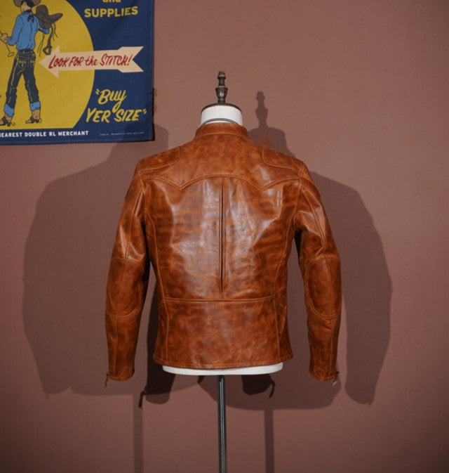 ワックス加工ホースレザー シングルライダースジャケット S~4XL