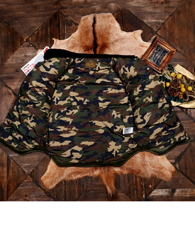 ◇カーキ×ブラックの渋い色合い◇イタリア産シープレザーダウン ベスト◇ S~4XL