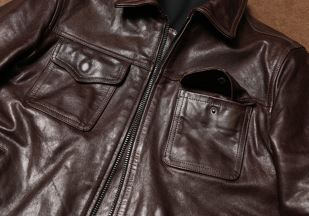 ヴィンテージ復刻スタイル◆オイルゴートレザー ジャケット◆M~4XL
