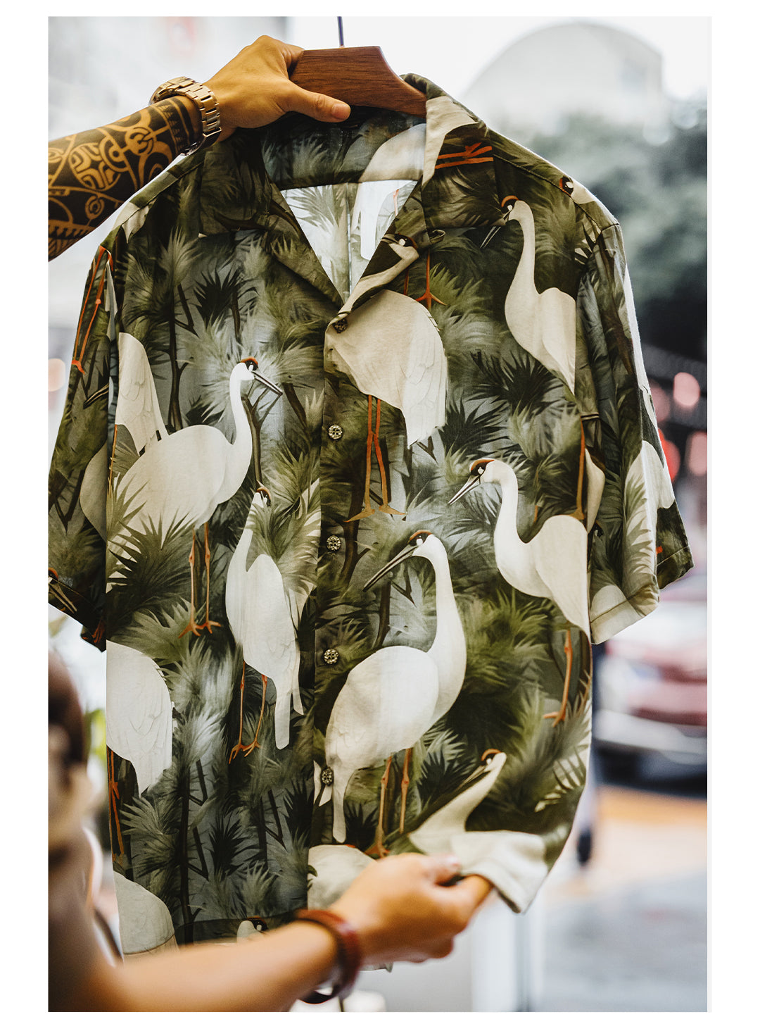 ▲鶴柄 アロハシャツ▼S~2XL